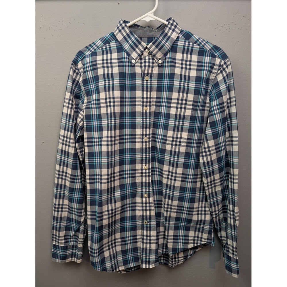 American Eagle Button Down Shirt Mens M Blue Plaid Classic Fit Long Sleeve 14123